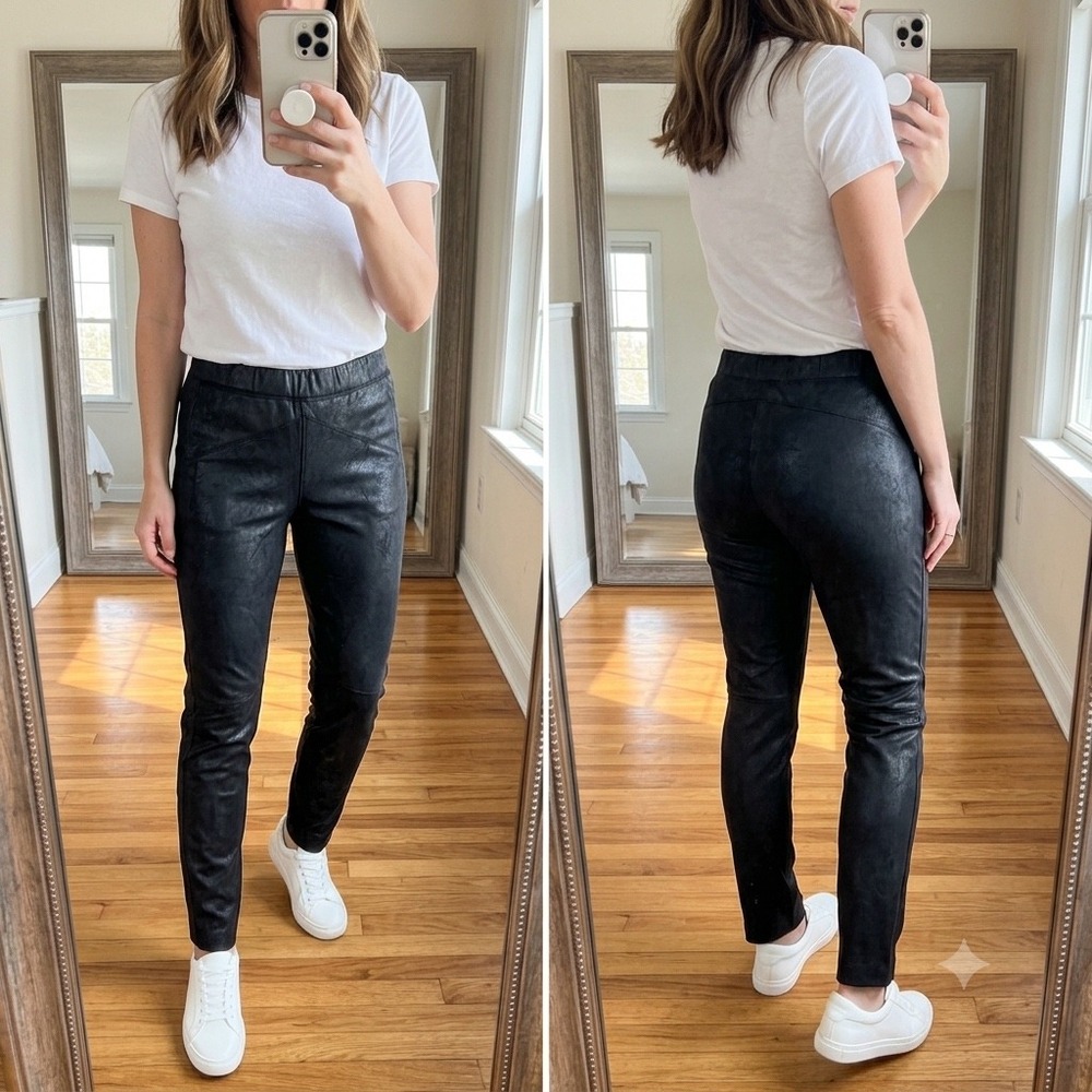 Free People Women's Small Black Vegan Leather Moto Leggings Suede Textured Pants